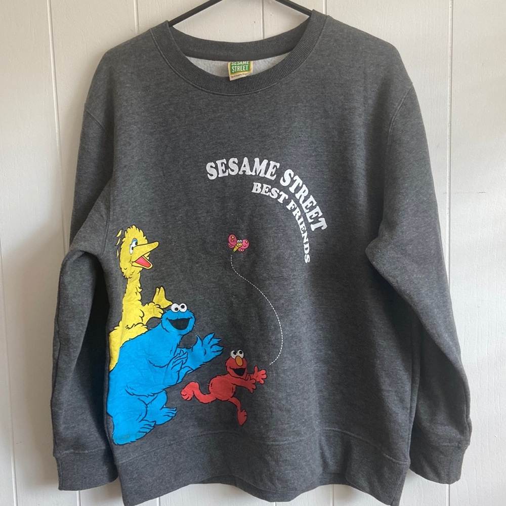 Vintage Sesame Street Cartoon BF Sweatshirt Crewneck Dark Grey Pullover, size L